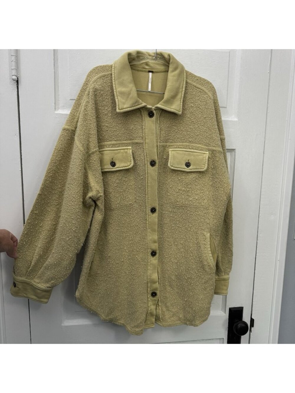 Free People Ruby Shacket Women M Olive Distressed Oversized Shirt Jacket